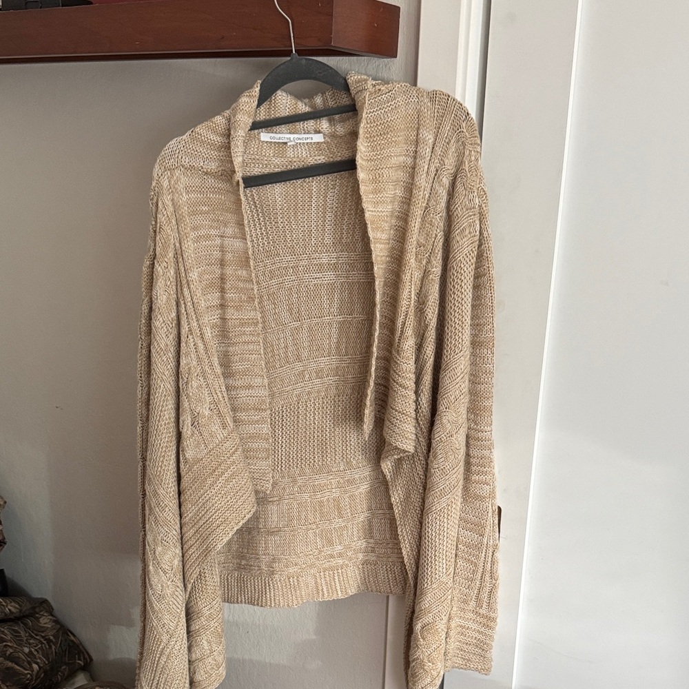 Beige Open-Front Knit Sweater